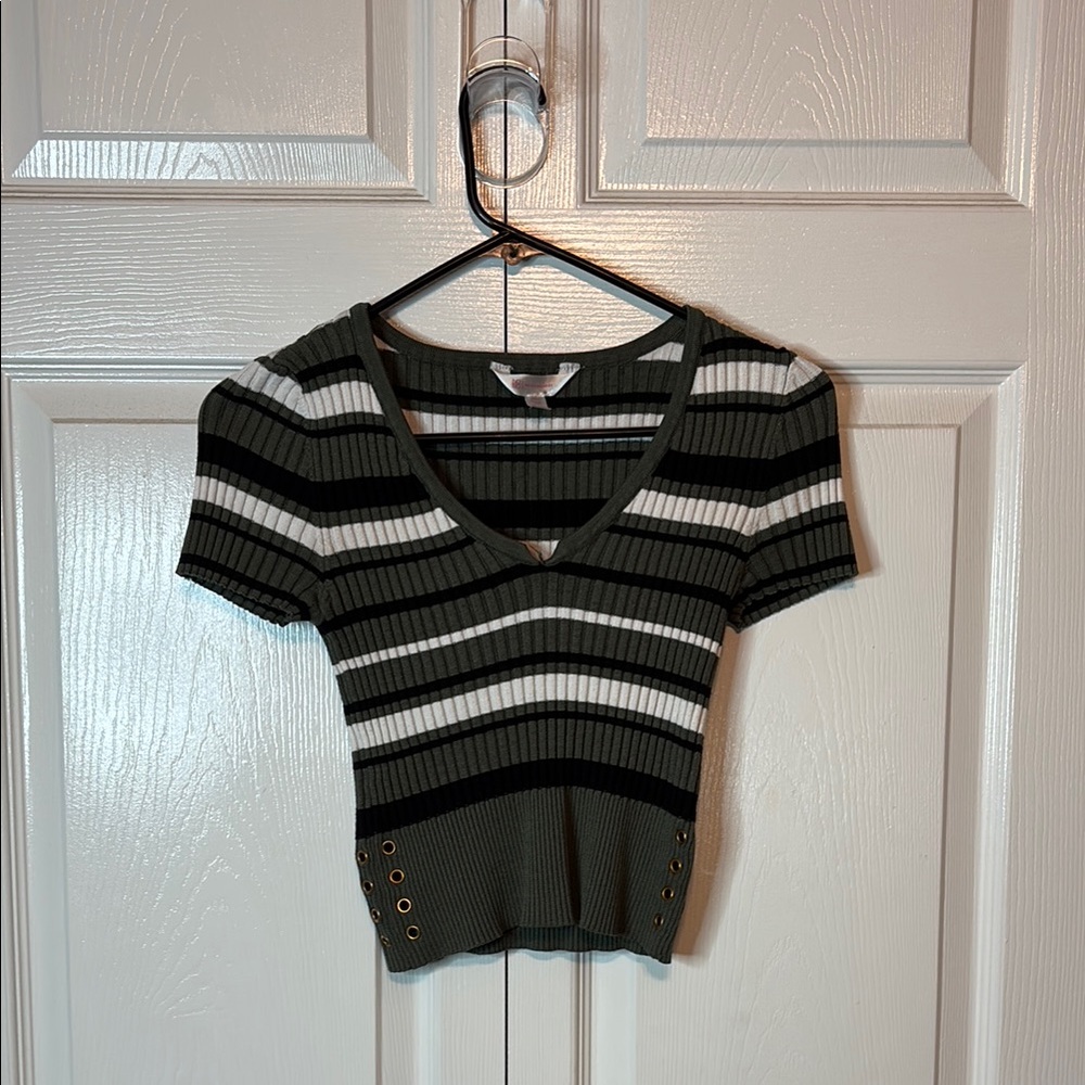 No Boundaries Green Striped Crop Top